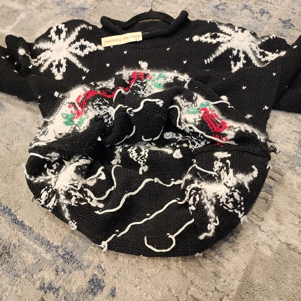 NWT Vintage Lauren Hansen‎ Roll Neck Hand Knitted Snowflake Reindeer Sweater L